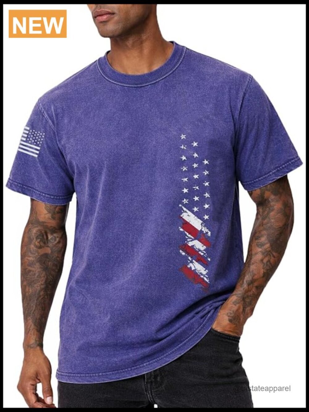 Vintage Wash Patriotic 1776 Flag T-Shirt Oversized Fit Short Sleeve